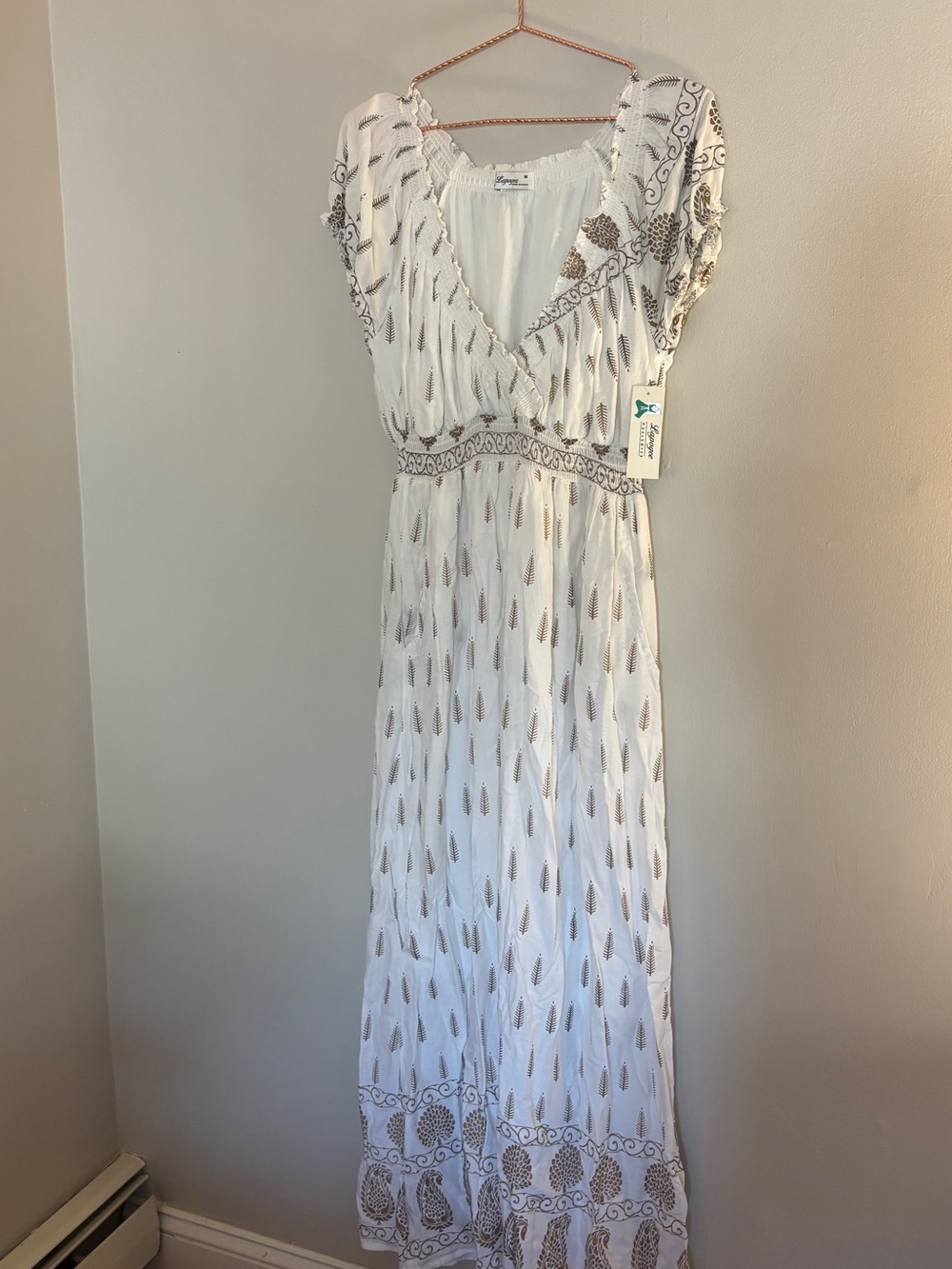 NWT Bohemian White Maxi Dress with gold details